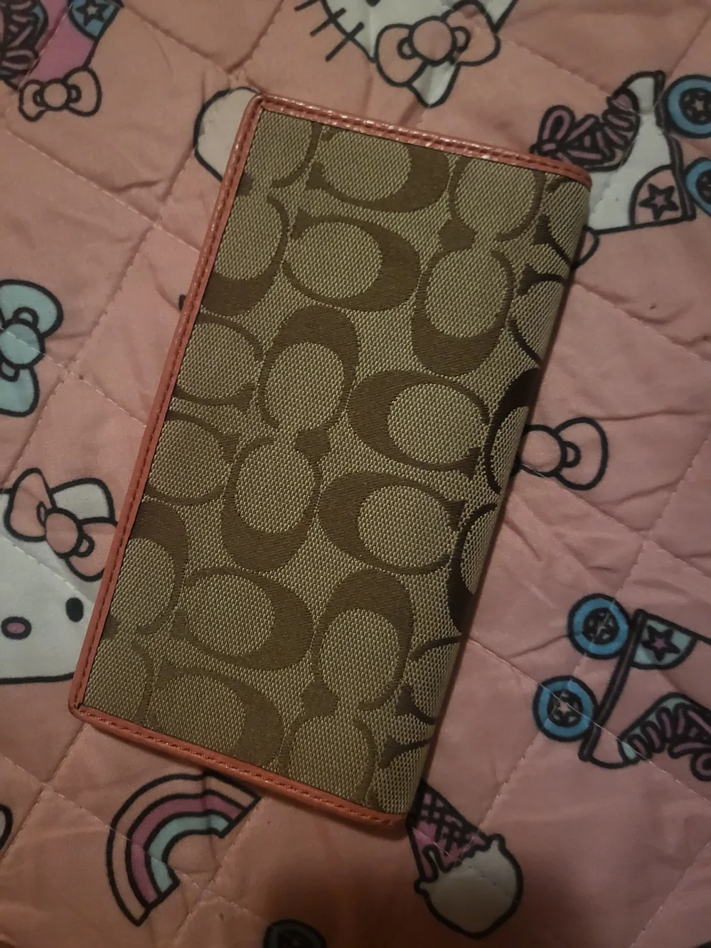 Coach Checkbook cover brown pink peach